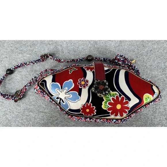 Mary Frances Beaded Crossbody Shoulder Bag Red Blue Floral Butterfly Embellished